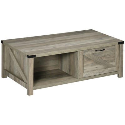 Homcom Farmhouse Coffee Table With Storage And Drawer, Pale Oak : Target