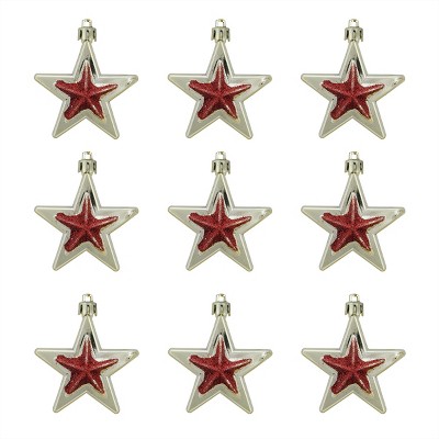 Northlight 9ct Glittered Shatterproof Star Christmas Ornament Set 2.75" - Gold/Red