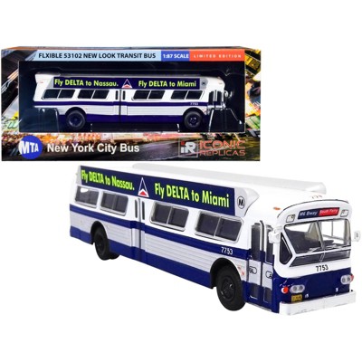Flxible 53102 Transit Bus #M6 w/Bus-O-Rama Boards White & Blue "MTA New York City" 1/87 (HO) Diecast Model by Iconic Replicas
