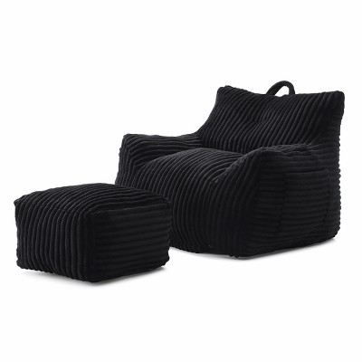 SEVOBAL Sofa Giant Plush Bean Bag Chair Armrests Footstool Comfy Beanbag Chaise Lounge Lazy Sofas Living Room Bedroom Dorm, Black, 22"*21.26"*12.8"