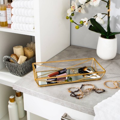 Elegant Satin Gold Rectangular Mirrored Vanity Tray
