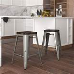 Fusion 24"  Metal Backless Counter Stool with Wood Seat in Silver Set of 2 - DHP