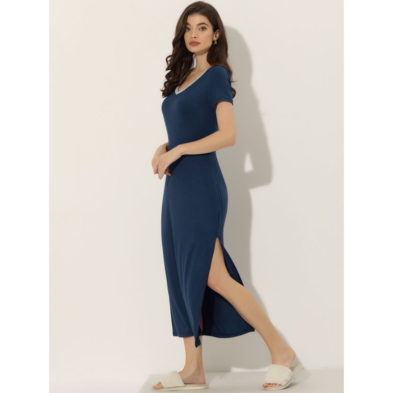 cheibear Womens Sleepwear Long Pajama Dress with Side Slit Nightshirt Lounge Nightgown, 2 of 6
