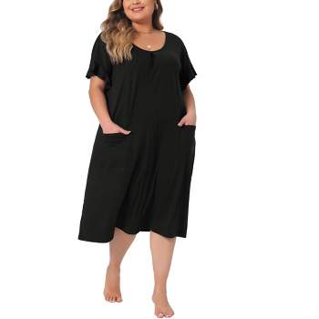 Agnes Orinda Women's Plus Size Short Sleeve Scoop Neck Soft with Pockets Nightgowns