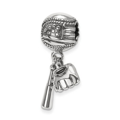 Black Bow Jewelry Sterling Silver Baseball, Bat and Glove Dangle Bead Charm
