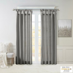 MAYEERTY 50x95" Twist Tab Lined Window Curtain Panel Charcoal - 1 of 4