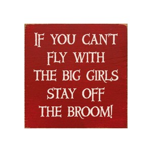 Slickblue Funny Witch Quote Wood Sign – “Stay Off the Broom” Saying, 7x7 Rustic Knotty Pine Wall Art - 1 of 3