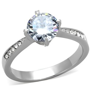 Slickblue Women’s Polished Stainless Steel Ring with 7mm CZ Stone, Classic Pave Engagement Design, Sizes 5-10 - 1 of 4