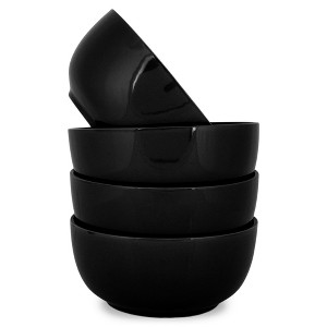 Elanze Designs Bistro Glossy Ceramic 7 inch Cereal Salad Bowls Set of 4, Black - 1 of 4