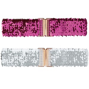 INSPIRE CHIC Women's Wide Waist Belts Interlock Buckles Sequins Decor Stretchy Belts 2PCS - 1 of 4
