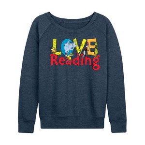Women's - Dr. Seuss - The Cat In The Hat Book Cover Love Reading Lightweight French Terry Wide Neck Long Sleeve Shirt - 1 of 4