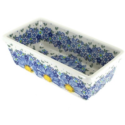 Blue Rose Polish Pottery Blue Starflower Small Loaf Baker