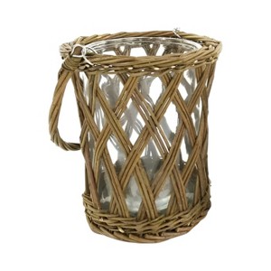 Slickblue Classic Glass and Wicker Vase 9.5" Clear with Natural Woven Exterior for Tabletop or Shelf - 1 of 3