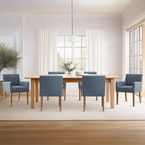 Set of 6 Upholstered Dining Chairs, Modern Linen Armchairs with Solid Wood Legs, Comfortable Accent Chairs for Dining Room & Kitchen-Maison Boucle - 1 of 4