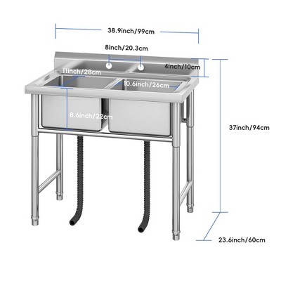 Stainless Steel Double Bowl Freestanding Utility Sink