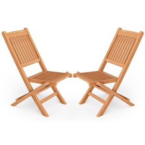 Costway Patio Folding Chair Indonesia Teak Wood Slatted Seat Natural Portable Outdoor - 1 of 4