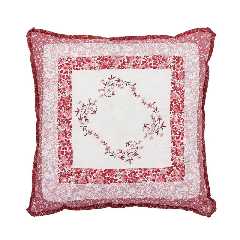 Caroline Square Embroidered Decorative Pillow Red - Modern Heirloom, 1 of 7