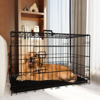 JUJABU Dog Cage with Divider and Plastic Leak-Proof Pan Tray