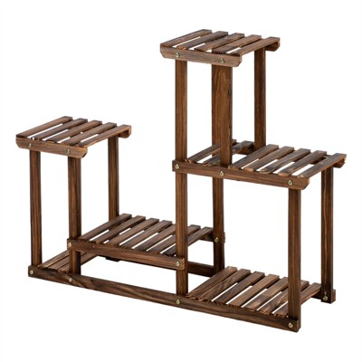 Slickblue Pine Wood Plant Stand, Stable 4-Layer Shelf, Flower Pot Rack, Natural, 33.46x9.85x27.95in