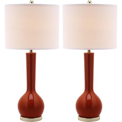 Mae Blood Orange Ceramic Long Neck Table Lamp Set with White Shades