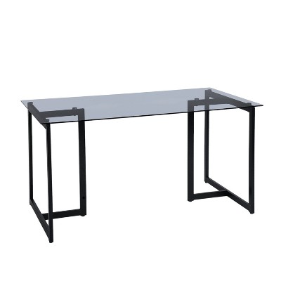 HomeRoots 55" Gray And Black Glass And Metal Sled Base Dining Table