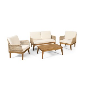 4pc Annisa Outdoor Acacia Wood Set with Cushion: Weather-Resistant, UV Protection - Christopher Knight Home - 1 of 4