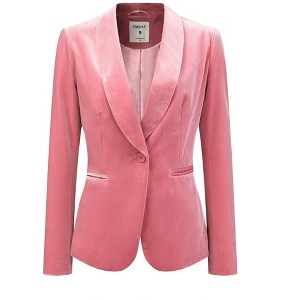 INSPIRE CHIC Women's Office Solid Shawl Collar Jetted Pockets One Button Velvet Blazer - 1 of 4