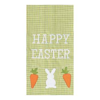 C&F Home 27" x 18" "Happy Easter" Sentiment Easter Bunny with Carrots on Green Check Backgound Cotton Kitchen Dish Towel