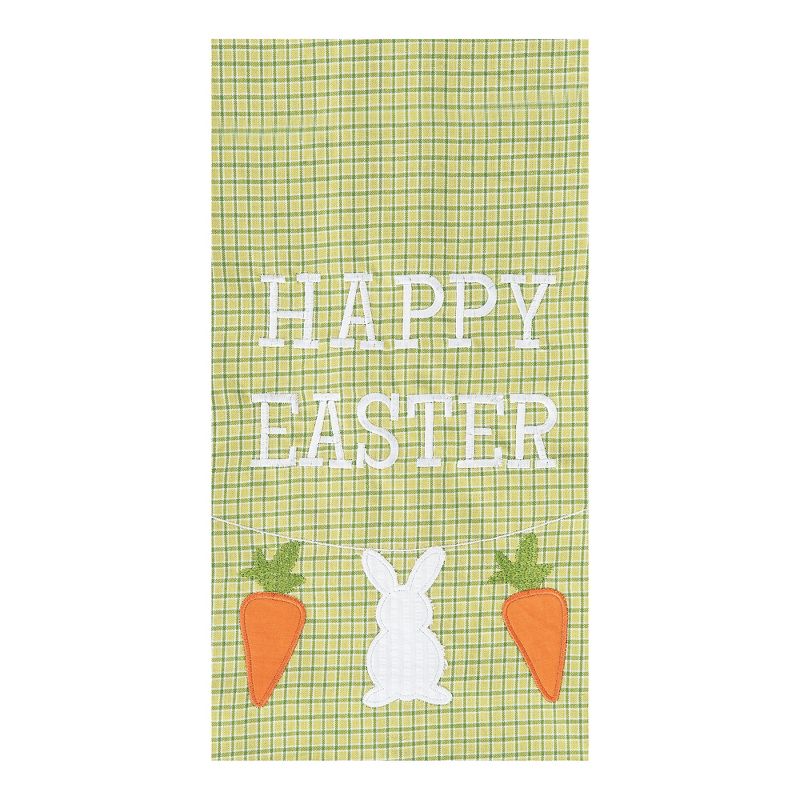 C&F Home 27" x 18" "Happy Easter" Sentiment Easter Bunny with Carrots on Green Check Backgound Cotton Kitchen Dish Towel, 1 of 5
