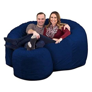 Ultimate Sack 6ft Bean Bag Chair with Footstool, Oversize Bean Bag Chair for Adults, Comfy Couch Lounge Sofa Loveseat Furniture, Electric Blue Suede - 1 of 4