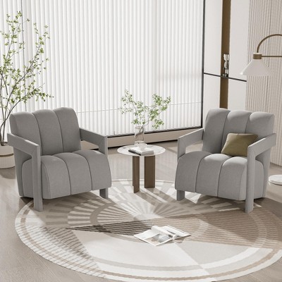 APRILSOUL Gray Set of 2 Modern Minimalist Leisure Armchair, Armchair with L-shaped Armrests for Living Room