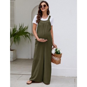 Women’s Maternity Summer Casual Loose Jumpsuit with Sleeveless Design Tie Waist and Pockets - 1 of 4