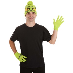 HalloweenCostumes.com One Size Fits Most   The Grinch Beanie & Gloves Set, Black/Yellow/Green - 1 of 4
