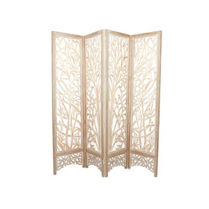 Modern Farmhouse Mdf Room Divider Screen Brown - Olivia & May: Indoor 4-Panel Partition, No Assembly Required - 1 of 4