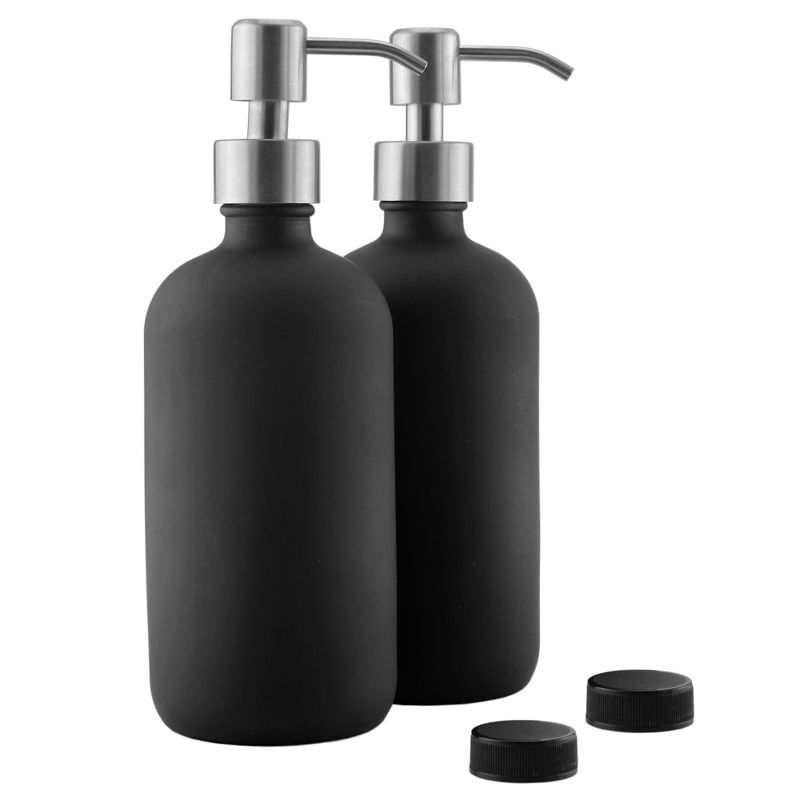 Cornucopia Brands 16oz Black Coated Glass Bottles w/Stainless Steel Pumps 2pk; Lotion & Soap Dispensers, 1 of 9