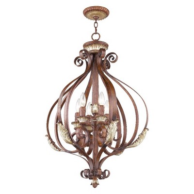 Verona Bronze & Aged Gold Leaf 6-Light LED Chandelier for Indoor/Outdoor