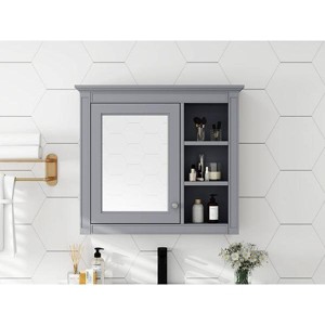 CAVINAS 30"x28" Wall Mounted Medicine Cabinet Bathroom Storage Cabinet with 3 Cubbies&1 Mirrored Cabinet,Matte Gray Finish Wall Cabinet for Bathroom - 1 of 4