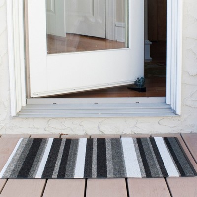Gray and Black Striped Tufted Outdoor Doormat