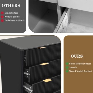 MDF Board Wave Pattern Chest of Drawers - 5 Drawer Dresser, Rustic Bedroom Furniture, Natural Wood Grain Oak Tone, Vintage Style with Beveled Edges - 1 of 4