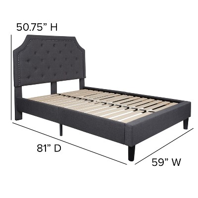 Transitional Full Platform Bed with Tufted Upholstery and Nailhead Trim in Dark Gray