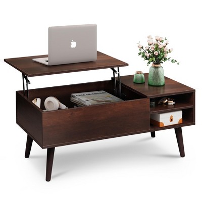 Lift Top Coffee Table for Living Room, Small Coffee Table with Storage,Hidden Compartment and Adjustable Shelf, Mid Century Modern,  Wood, Cherry