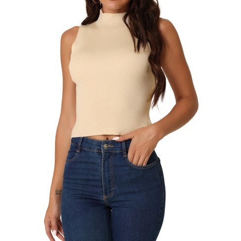 Mock Neck Sleeveless Ribbed Crop Top