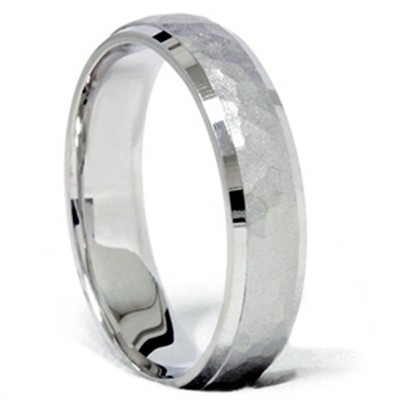 Pompeii3 14K White Gold Hammered Comfort Fit Wedding Ring Band
