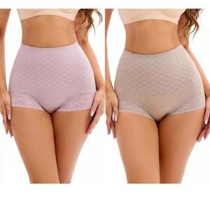 INSPIRE CHIC 2 Pcs Women's Lace Mesh Light Tummy Control Briefs High Waist Control Panties - 1 of 4