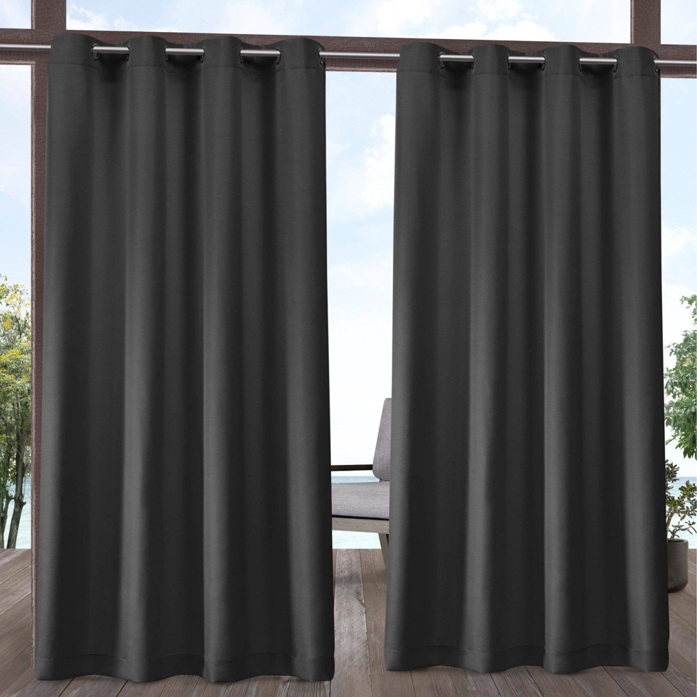 Set of 2 (84"x54") Outdoor Solid Cabana Grommet Top Light Filtering Curtain Panel Charcoal - Exclusive Home: Weather-Resistant Patio Decor