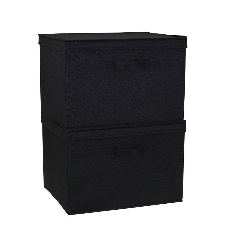 Household Essentials Set of 2 Wide Storage Boxes with Lids Black Linen, 3 of 9