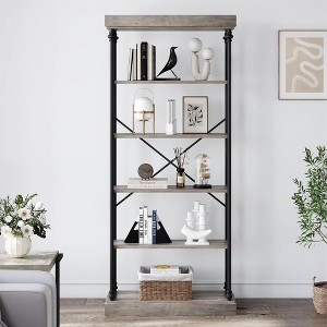 6 Tier Bookshelf Industrial Bookcase Wood Tall Standing Bookshelves Wood Vintage Display Rack Rustic Bookshelf - 1 of 4
