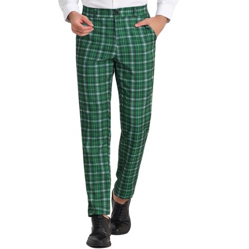 Lars Amadeus Men's Plaid Flat Front Business Dress Suit Pants Dark Green 32  : Target