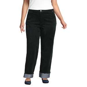 Lands' End Women's Flocked Denim Mid Rise Relaxed Straight Leg Cuff Jeans - 1 of 4