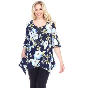 Women's Floral Printed Blanche Tunic Top with Pockets - White Mark - 1 of 3